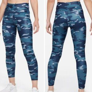 NEW Nike One Blue Camo Leggings Sz XL Dri-Fit Tight Fit Mid-Rise Full Length NWT